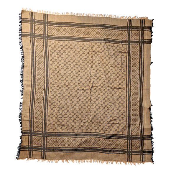 Gucci Brown & Beige GG Logo Print Wrap Shawl Scarf Pre-owned - Picture 4 of 16